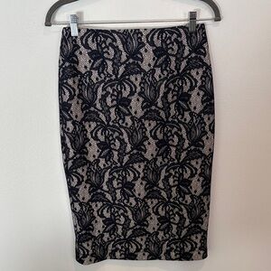 bebe Black and Cream Lace Pencil Skirt